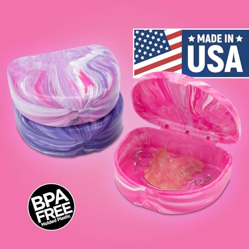Practicon Marble Retainer Cases, Orthodontic Aligner Case, Mouth Guard Holder (3 Pack) (Pink Paradise) - color: Pink Paradise