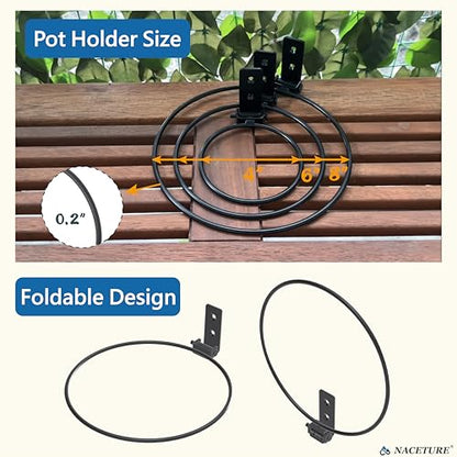 Flower Pot Holder Ring for Wall Mount Foldable – Heavy Duty Round Metal Planter Hooks Hangers - Fence Pot Plant Holders Hanging Bracket for Outdoor Indoor (8 Inch 3 Pack)