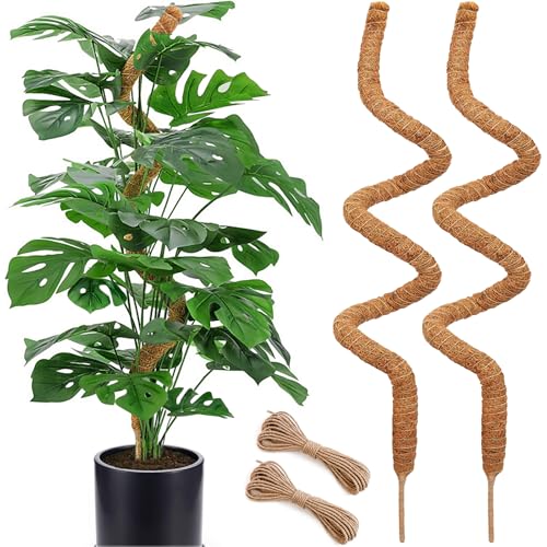 2 Pack 60'' Bendable Moss Pole for Monstera & Pothos - Tall Handmade Coco Coir Plant Support Stakes for Large Climbing Indoor Plants, Potted Houseplant Trellis Accessories - color: 2×60 Inch