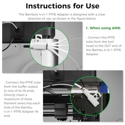 ENOMAKER Bamboo Lab 4-in-1 PTFE Adapter,Multi-Material Bowden Tube Connector,Upgrade Hub Expansion Port for Connect 4 Feeding Modules(AMS,Non-AMS Filament TPU,CF) for X1/X1C/X1E/P1/P1P/P1S/P2S/H2S/H2D - style: 4-in-1 PTFE Adapter for X1/P1/H2