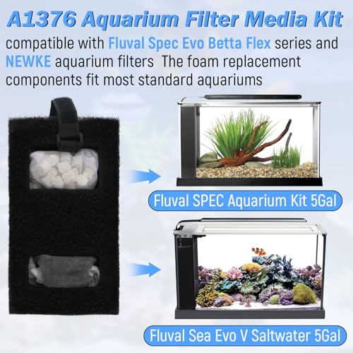 A1376 Aquarium Filter Media Kit Compatible with Fluval SPEC EVO Betta and Flex Desktop Aquarium Filters Foam Replacement Set Keeps Water Clear Suitable for Large Tank and Standard Aquariums