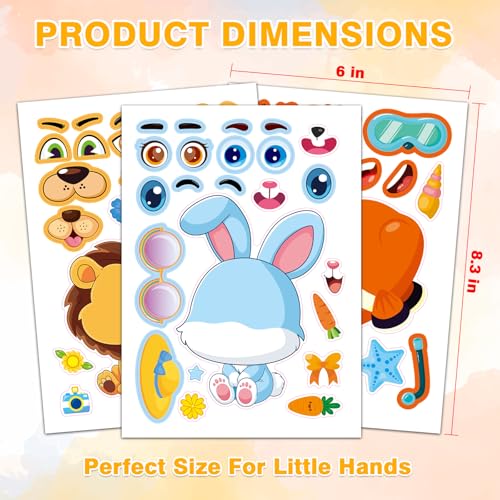 48 Pcs Make-a-Face Sticker Sheets for Kids 12 Animal Designs for Party Favors Crafts Activities & Goodie Bag Stuffers - style: Cute Animals