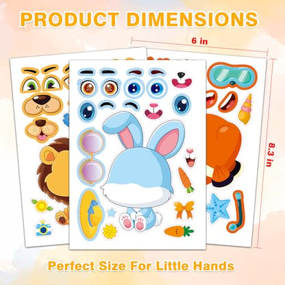 48 Pcs Make-a-Face Sticker Sheets for Kids 12 Animal Designs for Party Favors Crafts Activities & Goodie Bag Stuffers - style: Cute Animals