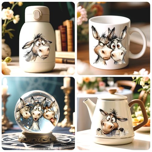 Peacoblue 18 Sheets Rub on Transfers for Crafts, Funny Donkey 3.6"x3.9" UV DTF Cup Wraps Waterproof Rub on Cold Transfers Stickers for Wood Glass Metal Cup Tumblers Mirrors Mugs Home Decor - style: Funny Donkey