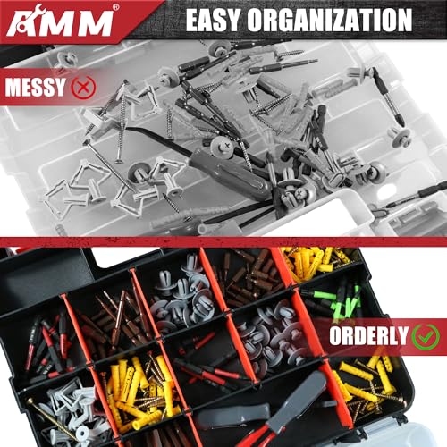 AMM Tool Box, Double Side Tool Box Organizer with 34 Compartments, Removable Dividers, Tackle Box Small Parts Screw Hardware Organizer for Screws, Nuts, Nails and Bolts (1 Piece, Red) - size: 1PC