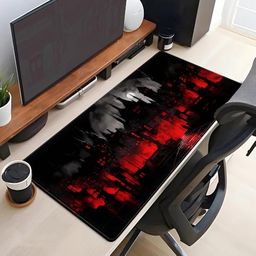 Black Castle Large Mouse Pad Red and Black Mousepad Gaming Playmat Game Mat, Big Full Keyboard and Mouse Pads Cool Desk Pad for Keyboard with Stitched Edges Anti-Slip Desk mat 31.5" X 15.7 " - color: Black and Red Castle