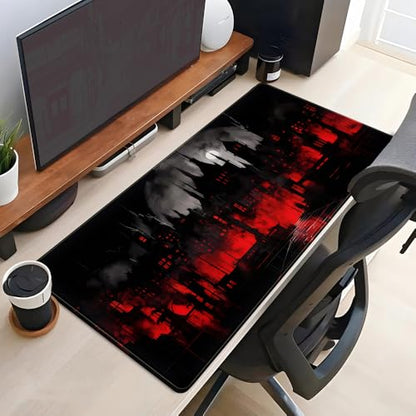 Black Castle Large Mouse Pad Red and Black Mousepad Gaming Playmat Game Mat, Big Full Keyboard and Mouse Pads Cool Desk Pad for Keyboard with Stitched Edges Anti-Slip Desk mat 31.5" X 15.7 " - color: Black and Red Castle