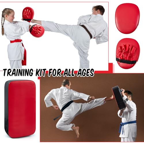Poen 7 in 1 Taekwondo Kick Pad Boxing Training Equipment Punching Mitts Martial Arts Wrist Band Adjustable Soft Pads Set for Karate Muay Thai MMA Training - color: Red