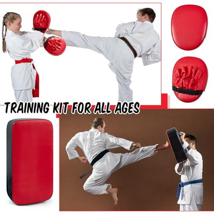 Poen 7 in 1 Taekwondo Kick Pad Boxing Training Equipment Punching Mitts Martial Arts Wrist Band Adjustable Soft Pads Set for Karate Muay Thai MMA Training - color: Red