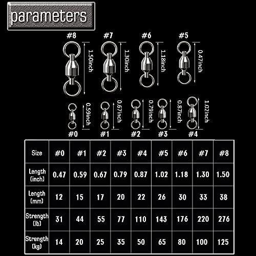 AMYSPORTS Barrel Ball Bearing Swivel Saltwater Rolling Fishing Swivels Stainless Steel High Strength Connector Bearings Solid Welded Rings Black Nickel - size: Size 6+6 (176lb) 50 pcs