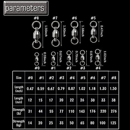 AMYSPORTS Barrel Ball Bearing Swivel Saltwater Rolling Fishing Swivels Stainless Steel High Strength Connector Bearings Solid Welded Rings Black Nickel - size: Size 6+6 (176lb) 50 pcs