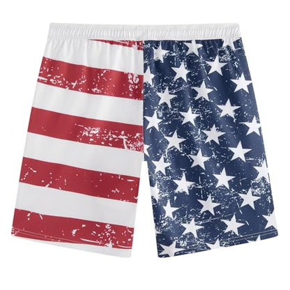maamgic Mens Swim Trunks 9 Inch Compression Liner Quick Dry Board Shorts - color: American Flags Blue, size: 3X-Large