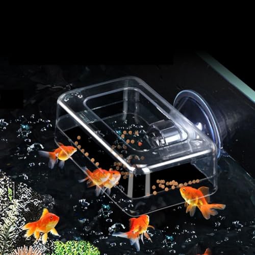 Aquarium Suction Cup Feeder with Suction Cup Fish Shrimp Feeder Rectangle/Round Floating Fish Food Tray Acrylic Aquarium Fish Feeder(S-Round) - color: round, style: S