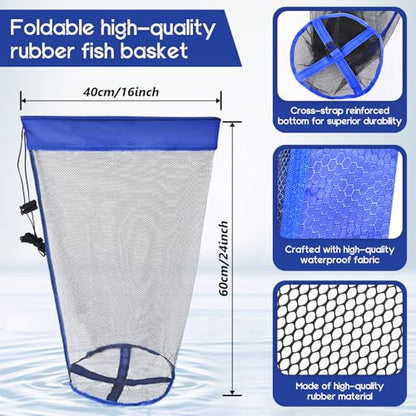 Foldable Drop and Pier Fishing Net, Portable Bridge Net, Foldable Crab Net Bait Shrimp Net with Foldable Bucket Soft Steel Hoop and 32FT Rope Storage Bag