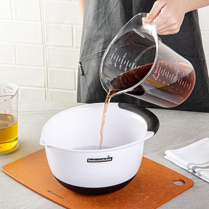 Restaurantware RW Base 2 Quart Measuring Jar 1 Durable Measuring Beaker - Metric And Imperial Units V-Shaped Spout Clear Plastic Measuring Cup Handle With Thumb-Grip Tolerates Up To 248F - color: Clear, size: 7.75" × 6.00" × 7.50"