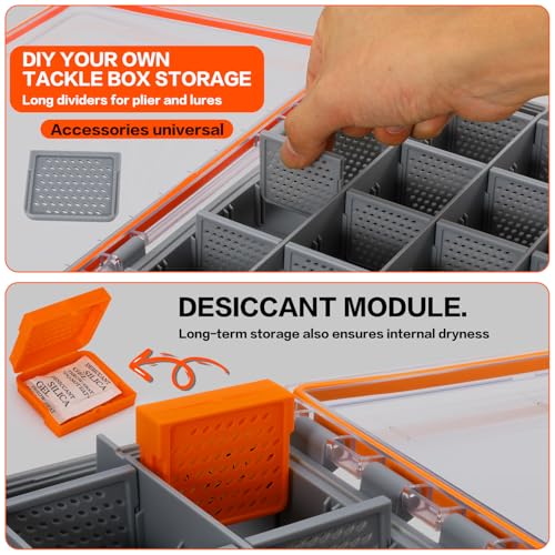 Sougayilang Waterproof Tackle Box,Plastic Box-2packs,Waterproof 3700 Tackle Trays,Fishing Plastic Box Organizer With Removable Dividers,Fishing Tackle Storage.