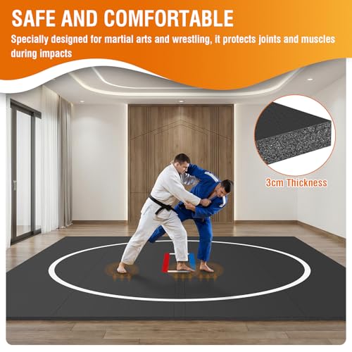 300x300cm Jiu Jitsu Wrestling Mats for Home Foldable XPE Jiu Jitsu Floor Exercise Mat Waterproof 1.18in Thick for BJJ MMA Martial Art Boxing Grappling and Judo