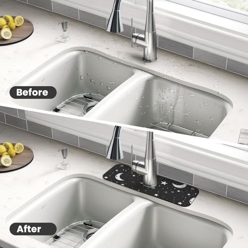 Faucet Draining Mat For Kitchen Sink, Moons Stars White Diatom Mud Absorbent Drain Pad For Bathroom Kitchen Sink Splash Guard Drying Mat - color: Moons Stars White