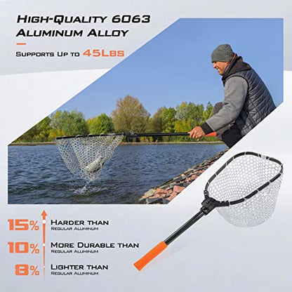 KastKing Brutus Fishing Net, Foldable Extendable Fish Landing Net, Lightweight & Portable Fishing Net with Soft EVA Foam Handle, Holds up to 44lbs/20KG, Fish-Friendly Mesh for a Safe Release - size: 31" Total Length(not extendable), style: Silicone Net