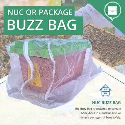 The Mesh Bag Designed for Beekeepers to Move Bees Safely and Securely with High Strength Mesh, YKK Zipper and Safety Lock Stiching - Package or Nucleus Hive - size: Buzz Bag Nuc