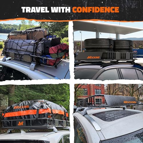 Mockins 64"x39"x6" Extendable Cargo Roof Rack Basket with 250 Lbs Capacity | Heavy-Duty Car Roof Cargo Carrier Rack Bundle with Straps & Net | All-Weather Steel Luggage Carrier for Car Rooftop Storage - size: Basket: 64"x39"x6"