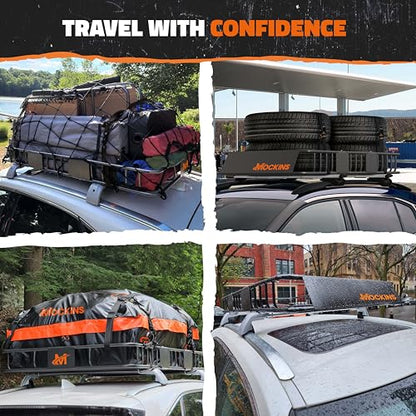 Mockins 64"x39"x6" Extendable Cargo Roof Rack Basket with 250 Lbs Capacity | Heavy-Duty Car Roof Cargo Carrier Rack Bundle with Straps & Net | All-Weather Steel Luggage Carrier for Car Rooftop Storage - size: Basket: 64"x39"x6"