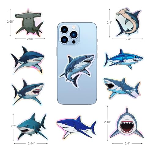 100pcs Holographic Shark Waterproof Vinyl Stickers - Cool Ocean Animal Decor & Party Favors for Laptop, Water Bottle, Classroom