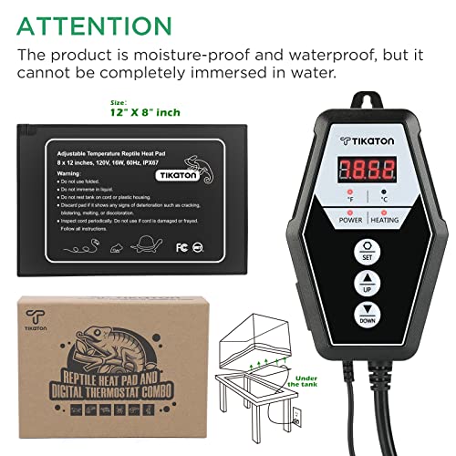 Reptile Heating Pad and Digital Thermostat Combo Set, Under Tank Heater for 10-20gal/30-40gal Tank, Terrarium Heat Mat for Turtle/Snake/Lizard/Frog/Spider/Plant Box - size: 1 Pack-12" X 8"