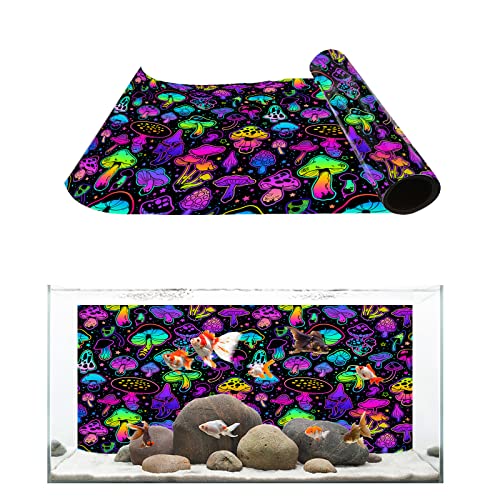 Halloween Aquarium Background Poster Fish Tank Background for Fish Tank Backgrounds Wallpaper Decoration 16.4x24.4 inch Colorful Mushroom and Black Starry Sky