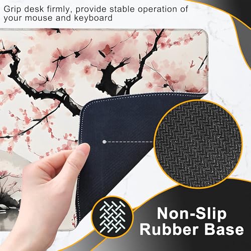 Desk Mat, Watercolor Cherry Blossom and Temple Large Extended Gaming Mouse Pad,Waterproof Non-Slip Rubber Base and Stitched Edges Desk Pad for Work Game Office Home 35.4x15.7in - color: Colour8