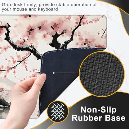 Desk Mat, Watercolor Cherry Blossom and Temple Large Extended Gaming Mouse Pad,Waterproof Non-Slip Rubber Base and Stitched Edges Desk Pad for Work Game Office Home 35.4x15.7in - color: Colour8