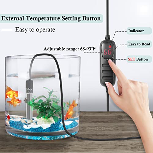 Compact Submersible Aquarium Heater -25W Digital Heater for Fish Tank Turtle Tank, for Saltwater and Fresh Water with Temperature Controller