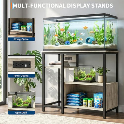 Heavy Duty 40-50 Gallon Aquarium Stand - Metal & Wood, 4-Tier Open Storage Shelves, Drawer, Power Outlets, Sturdy Legs, Supports up to 660LBS, 36.6" x 18.9" x 30.7" - Gray