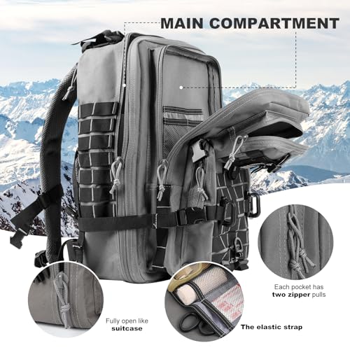 Hannibal Tactical MOLLE Assault Backpack, Tactical Backpack Military Army Camping Rucksack - color: Grey and Black