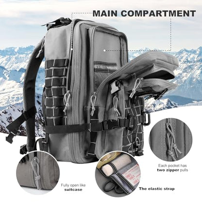 Hannibal Tactical MOLLE Assault Backpack, Tactical Backpack Military Army Camping Rucksack - color: Grey and Black