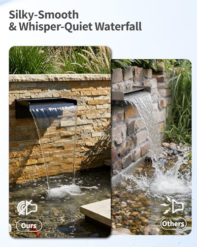 8inch Pond Waterfall Spillway with RGB LED Lights & 660GPH Pond Pump- APP/Remote Control, 304 Stainless Steel Pond Spillway with 9.8FT Tubing for Garden Ponds Landscape Water Features-P42DY - size: 8INCH with Remote Lights