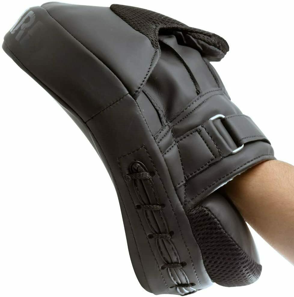 Punching Mitts MMA Muay Thai Boxing Pads, Gel Tech Leather Curved Focus Mitts, Training Hand Pads Sparring Martial Arts Karate Dojo Target Strike Shield - color: Black