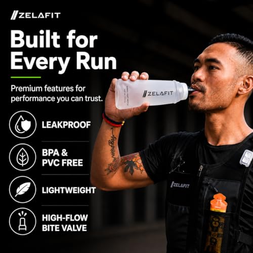 ZelaFit® 2x Running Water Bottle 500ml - Collapsible Water Bottle, Perfect Running Accessories - Hydration Vest Compatible Leakproof Soft Flask - Easy-Fill and Lightweight (1)