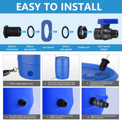 2 Pack 3/4 Inch Rain Barrel Spigot Kit, PVC Garden Hose Shut Off Valve with Bulkhead Fitting, Rain Barrel Diverter Kit for Water Tanks, Aquariums, Garden Barrel