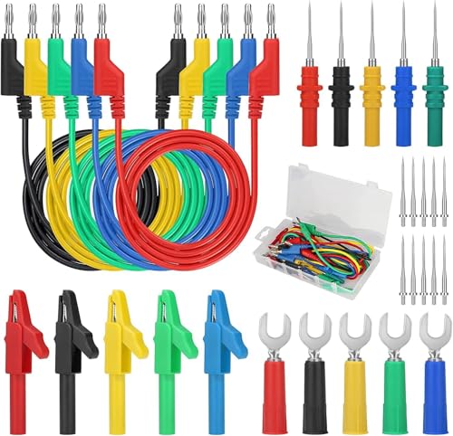 Linkstyle 30PCS Multimeter Test Leads Sets, Banana Plug Test Leads Alligator Clips, Back Piercing Probe Kit with Box for Automotive Diagnostics Electronics - color: 30PCS: Multiple colors