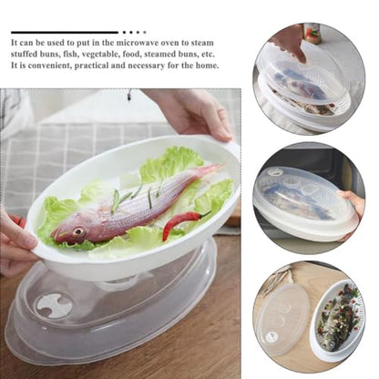 NUOBESTY Microwave Steamed Fish Plate with Lid, Versatile Microwave Steamer for Vegetables and Dumplings, Rapid Heat Transfer Food Steaming Container for Kitchen Cooking