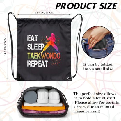 Eat Sleep Taekwondo Repeat Drawstring Backpack Gifts For Men Women