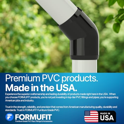 1/2" 45 Degree Furniture Grade PVC Fitting in Black, Made in USA, UV-Resistant, Impact-Proof, 0.840” Actual Socket Diameter (Pack of 10) - F01245E-BK-10 - color: Black
