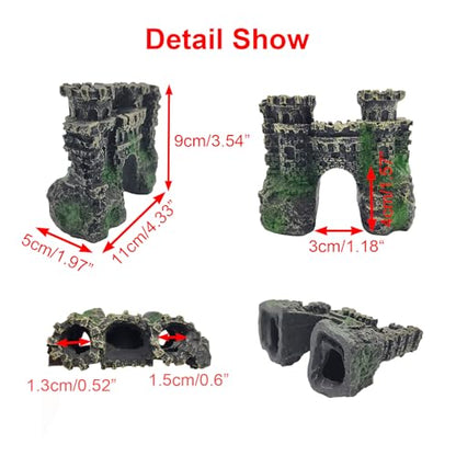 8PCS Aquarium Castle Decor, Resin Fish Tank Accessories with Artificial Plants for Saltwater Aquariums, Small Fish Tank Decor