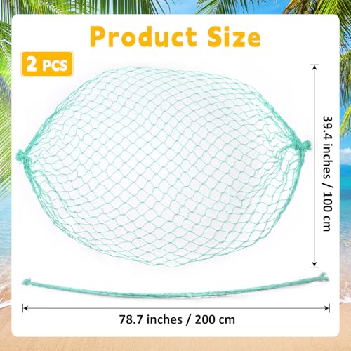 2 Pcs Fish Net Decorations, 39x78 Inch Cotton Nautical Themed Fishing Net, Wall Hanging Photo Display Fishnet for Coastal Bedroom Bathroom, Pirate Hawaiian Beach Under The Sea Party Decor, Sea Blue