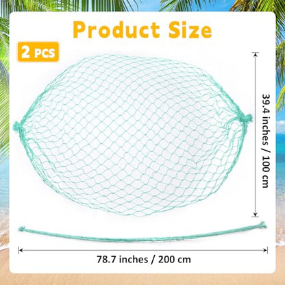 2 Pcs Fish Net Decorations, 39x78 Inch Cotton Nautical Themed Fishing Net, Wall Hanging Photo Display Fishnet for Coastal Bedroom Bathroom, Pirate Hawaiian Beach Under The Sea Party Decor, Sea Blue