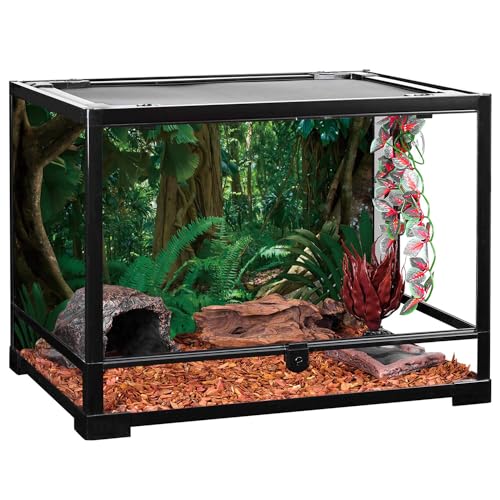 AWERT 48x18 inches Tropical Rainforest Terrarium Background Stone Green Huge Tree Reptile Habitat Background Polyester Tropical Rainforest Aquarium Background - size: 48x18in/120x45cm