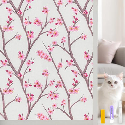 Frosted Static Cling Window Film, Stained Glass Privacy Film with Sakura Pattern, Anti-Glare UV Protection, Removable Decorative Window Clings for Home (Frosted Sakura, 17.5 x78.7 in)