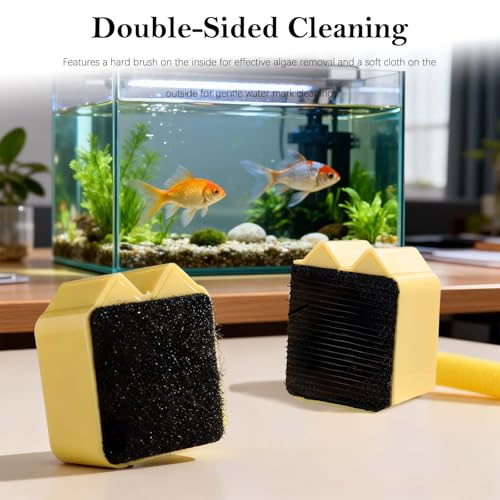 2 Pieces Cat Shape Aquarium Magnetic Brush - Double-Sided Algae Scraper for Glass Aquariums, Fish Tank Stain Cleaner, Mini Scrubber with Strong Magnetic and Scratch-Free (Pink Yellow)