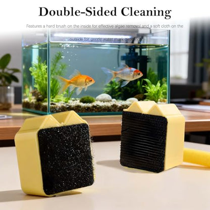 2 Pieces Cat Shape Aquarium Magnetic Brush - Double-Sided Algae Scraper for Glass Aquariums, Fish Tank Stain Cleaner, Mini Scrubber with Strong Magnetic and Scratch-Free (Pink Yellow)
